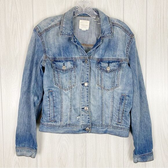 American Eagle | Distressed Classic Button Front Jean Jacket Size Small - Picture 1 of 10